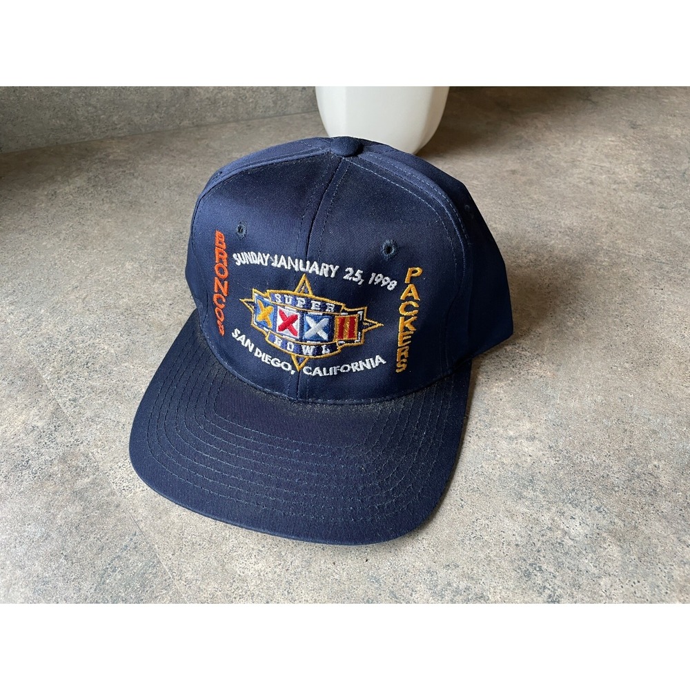 Vtg 1998 SUPER BOWL XXXII Denver Broncos Green Bay Packers SAN DIEGO Hat New Era